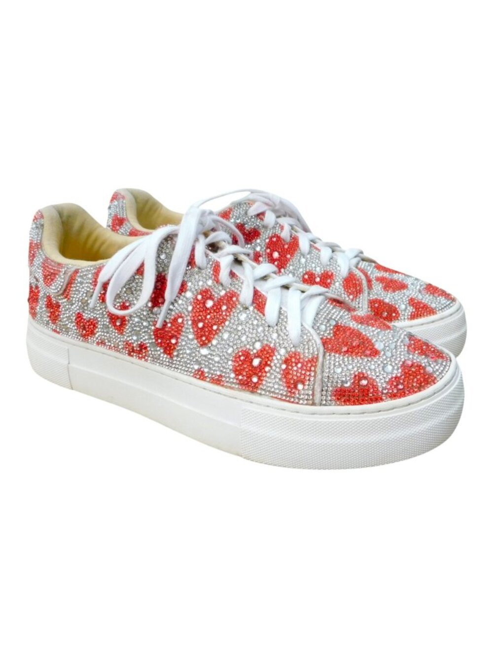 Betsey Johnson Sparkling Crystal Heart Lace-up Sneakers 10